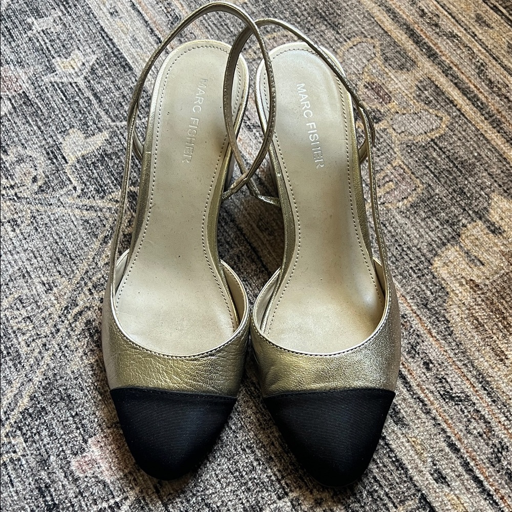 Marc Fisher Metallic Gold and Black Heels